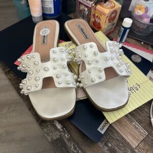 Forever Link White Pearl Embellished Sandals